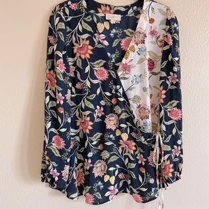 Loft 2 tones floral wrap blouse Size M